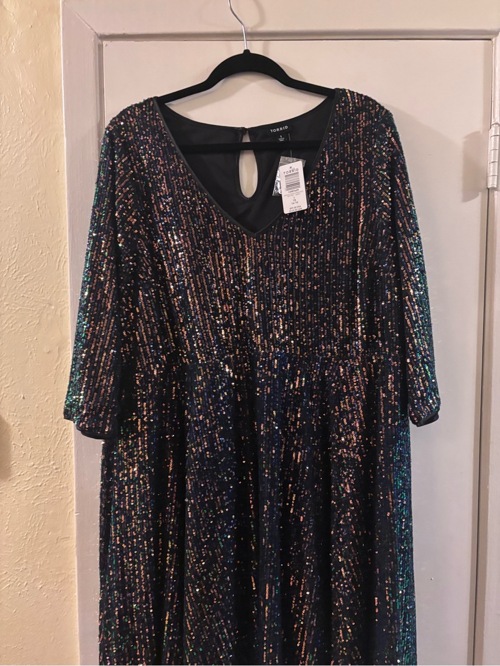 Torrid Black Sequin V-Neck Fit & Flare Dress - Picture 2 of 5